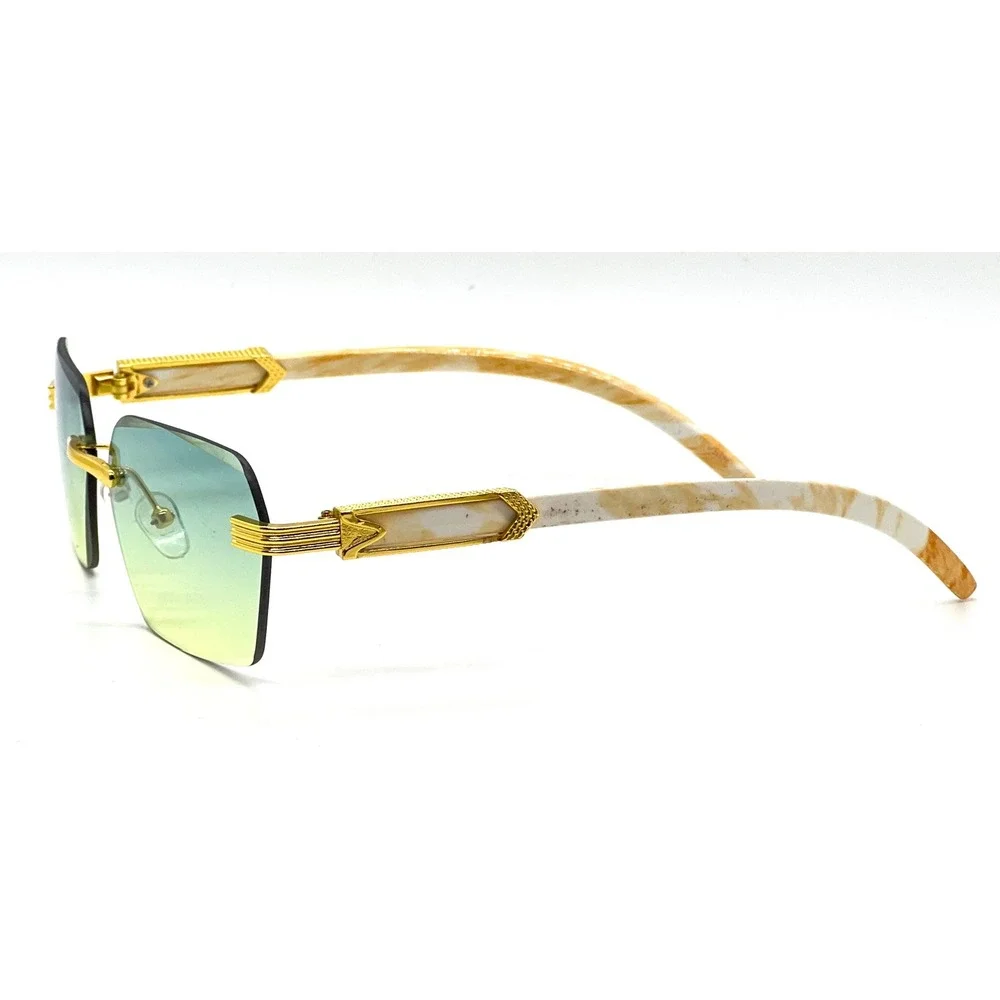 Mens  Square Sunglasses Gold Marble Green Yellow Gradient Lens Retro Luxury 2026